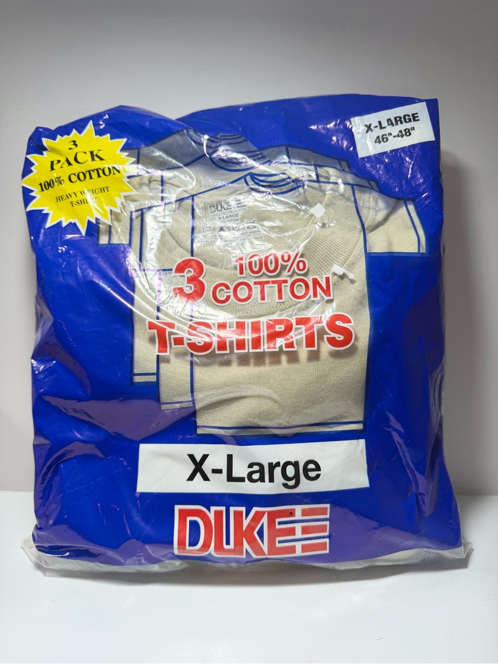 Duke Men's Vintage X-Large Sand Cotton T-Shirt 3-Pack
